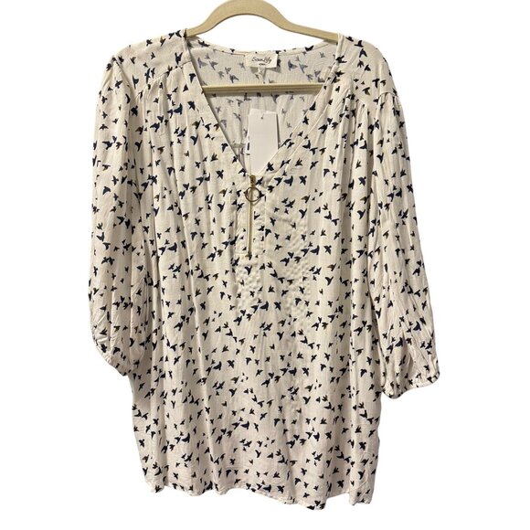 Siren Lily Blouse Sz 3X Bird Pattern Blouse With Zipper Neckline. NWT - Picture 9 of 12